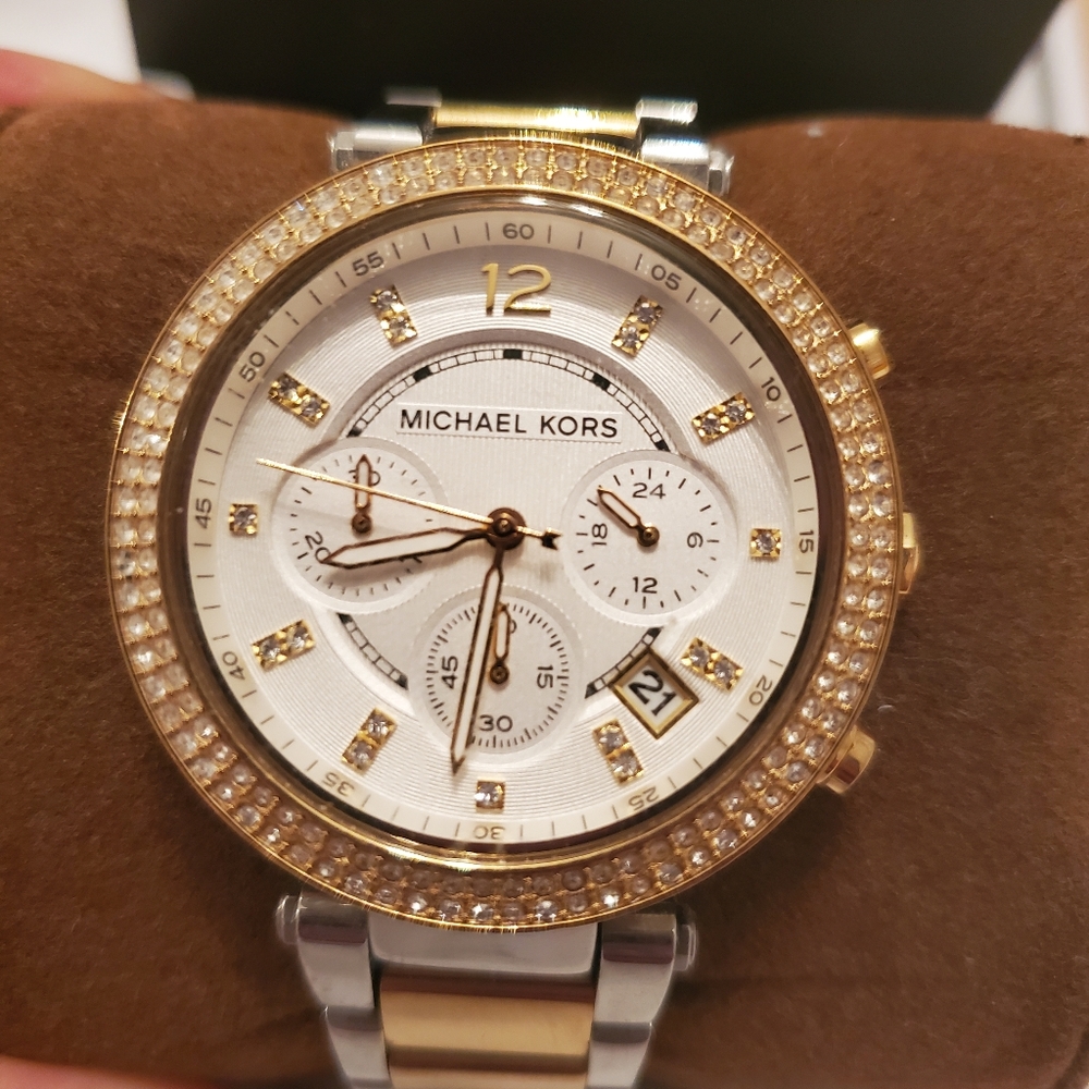 Authentic: Michael Kors Parker Two Tone Watch with box